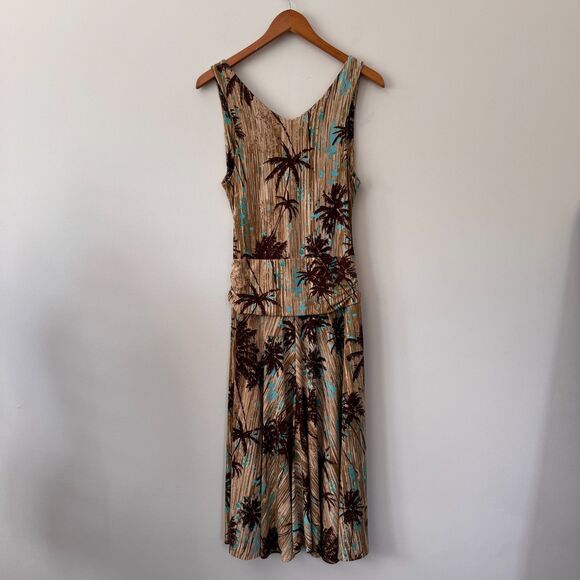 BCBGMAXAZRIA Tropical Palm Tree V-Neck Midi Dress Medium - Picture 4 of 6